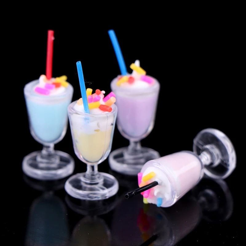 4pc Mini Drink Ice Cream Cups Model Pretend Play Mini Food Doll Accessories Fit Play House Toy Dollhouse Miniature pretend food toys wooden ice cream playset doll house toys