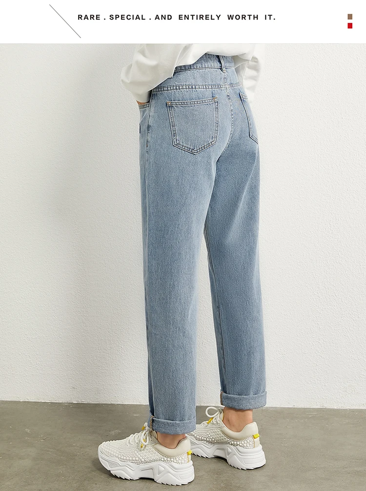 AMII Minimalism Autumn Fashion Embroidery Female Jeans Causal Cotton High Waist Straight Ankel-length Female Jeans 12070215
