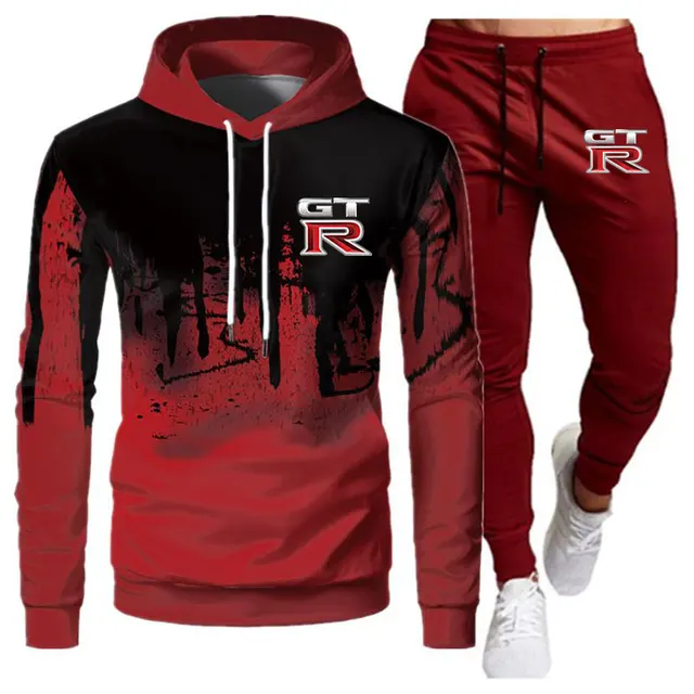 Men's sweater, hoodie and pants, two-piece printing casual fashion sports suit jacket, men's loose and breathable running  suit 2