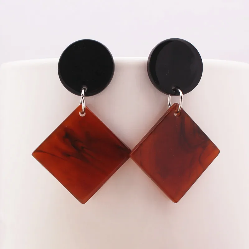 Leopard Acrylic Resin Round Dangle Earrings For Women Geometry Big Circle Square Earrings Acetate Brincos Fashion Jewelry