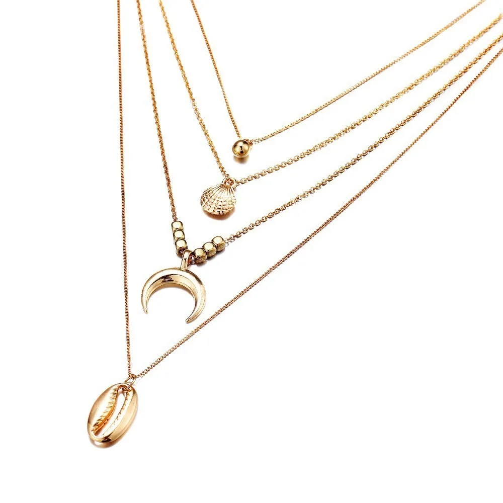 Горячая Распродажа богемное ожерелье раковина многослойная подвеска длинная