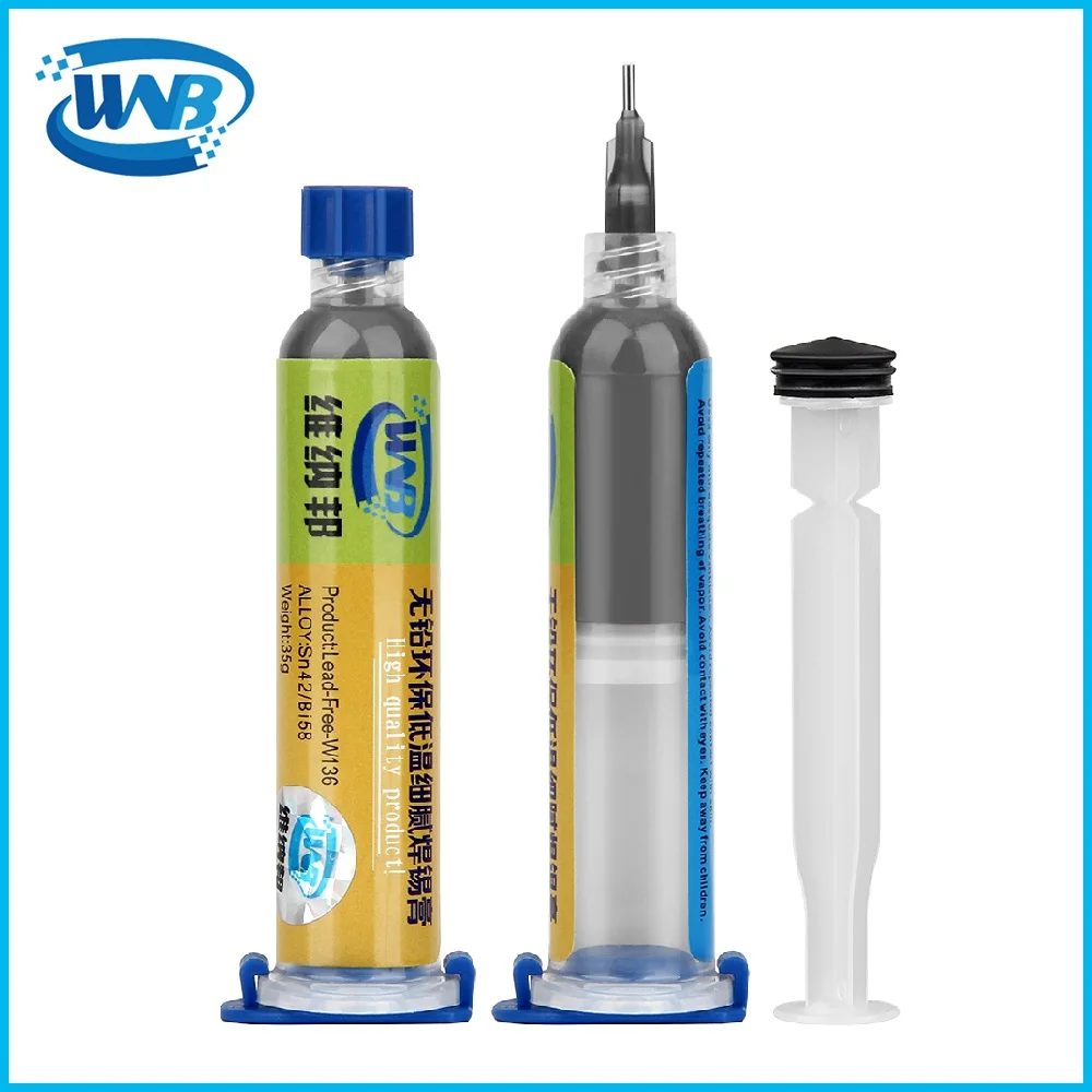 WNB 10cc Lead-free Sn42/Bi58 Solder Tin Paste Low Melting Point 138℃ Soldering Paste Welding Flux For BGA Board Stencil Repair cmt 50 welding fluxes 50g soldering flux paste solder low temperature lead free welding grease cream for phone metal components