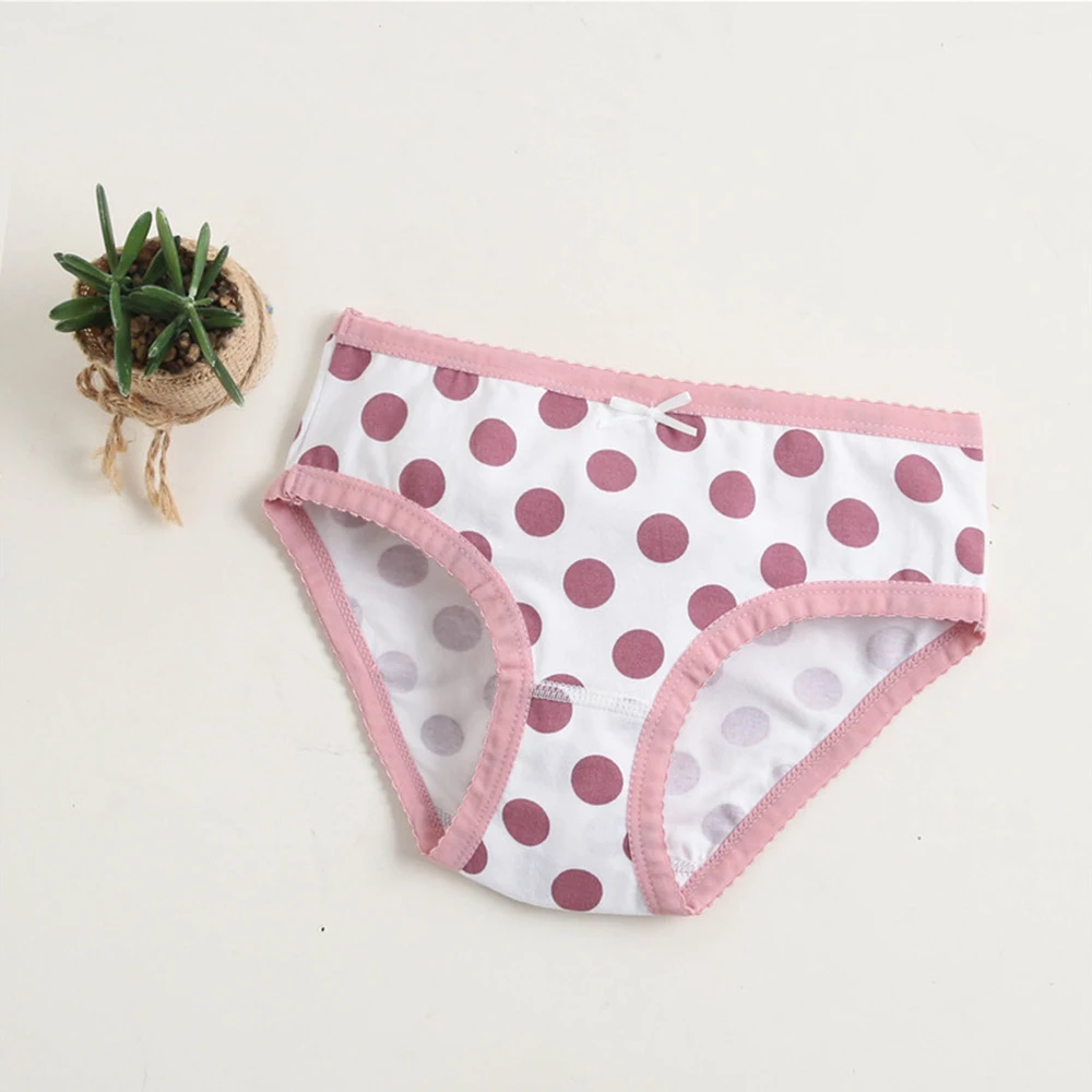 Girls Panties Kids Cotton Underwear Children\'s Briefs Wave Point Trellis Cartoon Short 4Pcs/lot