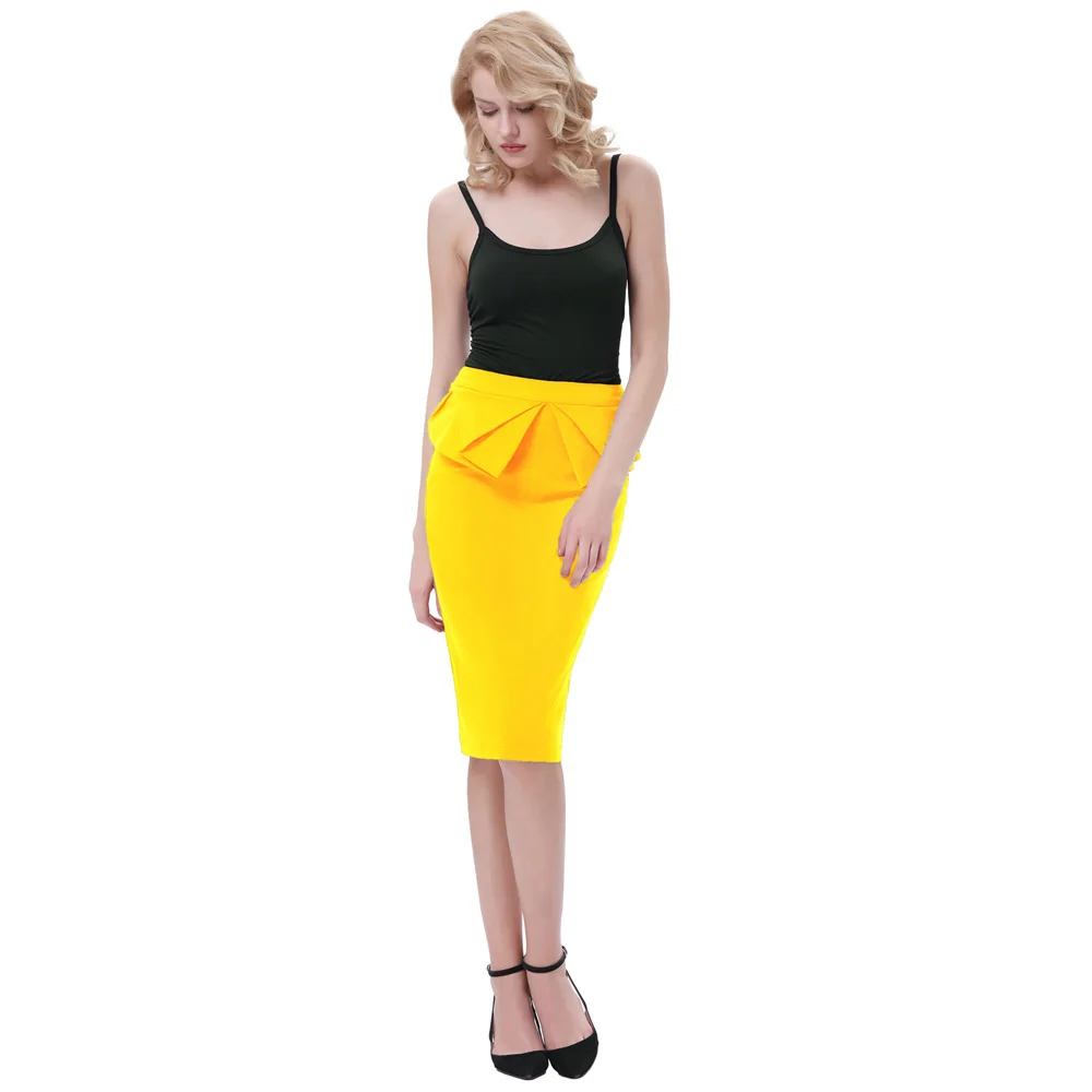 Formal Office Business Women Skirt Elastic Plain Formal Office High waist Business Casual Skirt High Waist Pencil Cut