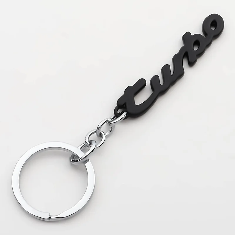 Free Shipping 20PCS High quality metal key chain ring TURBO car keychain keyring Black Silver - Название цвета: Black