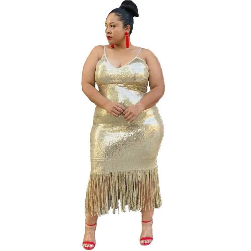 Платья большого размера в африканском стиле для женщин пикантные блестки Сарафаны с бахромой новые модные вечерние платья в африканском стиле - Цвет: Apricot