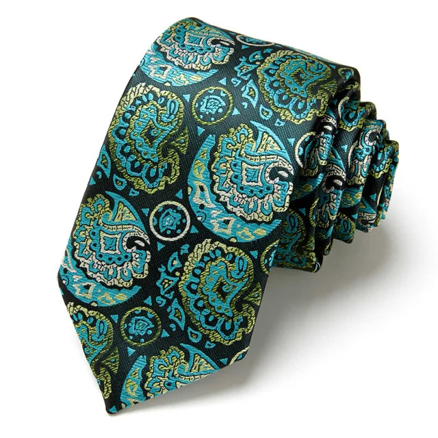 Novelty Ties Men's Fashion Tie  7.5cm Blue Necktie Green & Orange Color Neck Tie For Men Paisley Floral Bowtie Wedding L185
