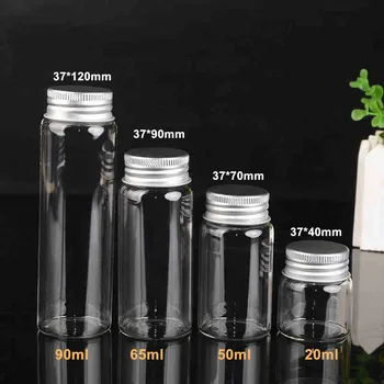 

200 x New Diameter 37mm High Borocilicate Glass Bottle with Aluminum Lid Wedding Sweet Candy Storage Jar Container