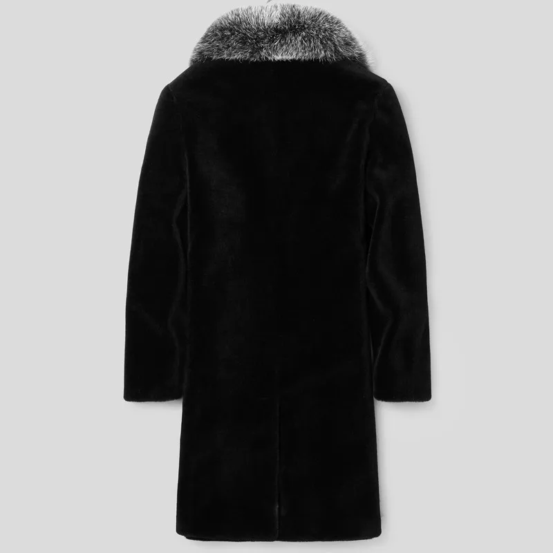 

Real Sheep Shearling Winter Jacket 100%Wool Fox Fur Collar Long Coat Men Plus Size LSY088333 MY1130