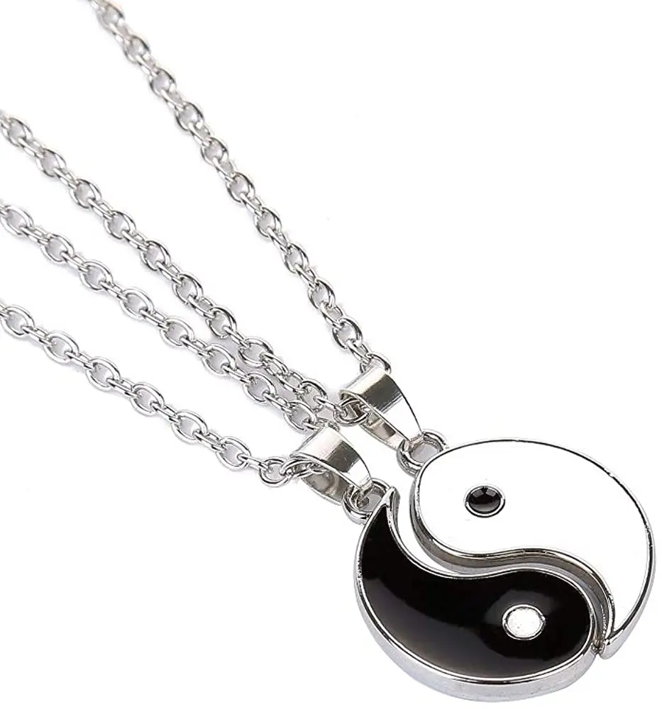 2Pcs/Set Unisex Gold Sliver Alloy Yin Yang Pendant Puzzle Piece Necklace Birthday Jewelry Gifts For Couple Or Best Friends