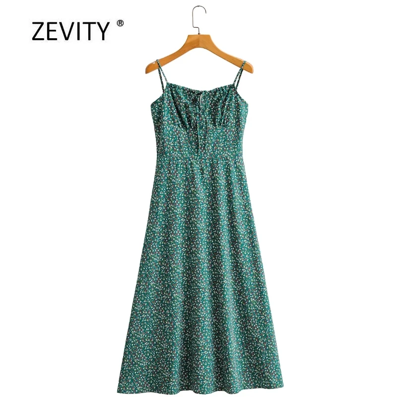 Zevity New Women vintage flower print casual slim sling midi dress french style female back elastic zipper Chic Dresses DS4040 Zevity New Women vintage flower print casual slim sling midi dress french style female back elastic zipper Chic Dresses DS4040