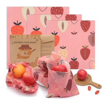 

Reusable Strawberry Beeswax Wraps Natural Zero Waste Plastic Free Food Storage Wrap Wrapper Eco-Friendly Reusable For Home