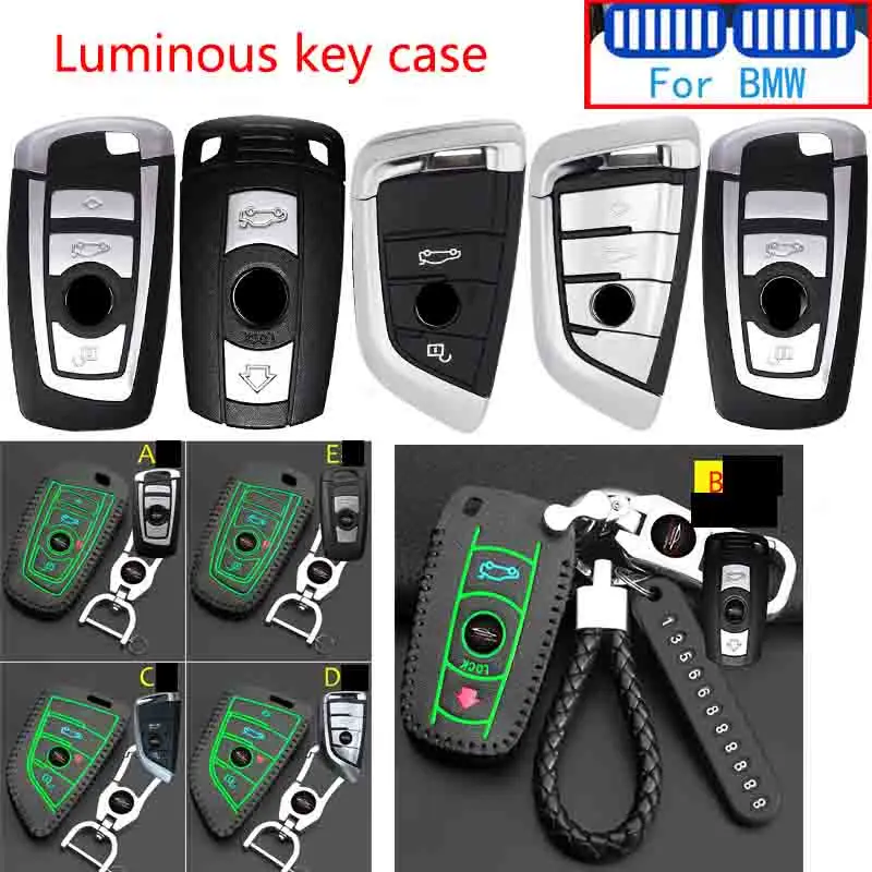 

Luminous Leather Hand-stitched Car Key Case Keychain For Bmw E90 E39 E46 E91 F30 G20 E60 F11 F10 F07 G30 E53 Series 1 2 4 6 3 5