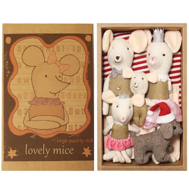 Mouse Plush Toys  Gift dollhouse Cute Mice Dolls  Box Cartoon Plush Toys Sleeping Children's Presents