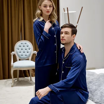 

Female 2PCS Shirt&Pants Nightwear Casual Satin Kimono Gown 2020 Spring New Pajamas Lovers Sleep Set Intimate Lingerie Pyjamas