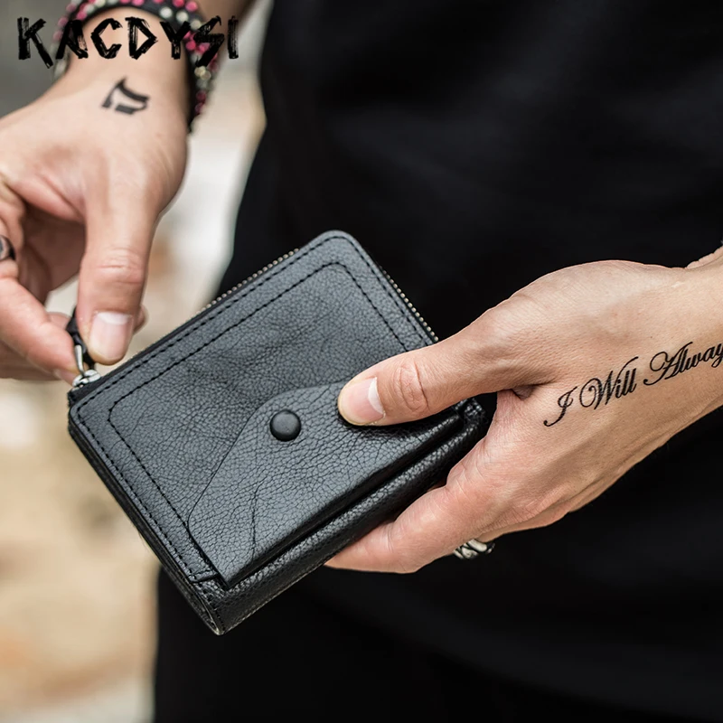 Original Vintage Men Wallets Zipper Real Leather Short Purse Small Wallet Leather Top Quality Male Money Clip Coin Bag Card Case