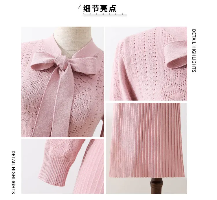 Yang Mei Shop 19 осеннее и зимнее Новое Стильное элегантное приталенное платье с бантом и шнуровкой на талии, трикотажное плиссированное платье с длинными рукавами
