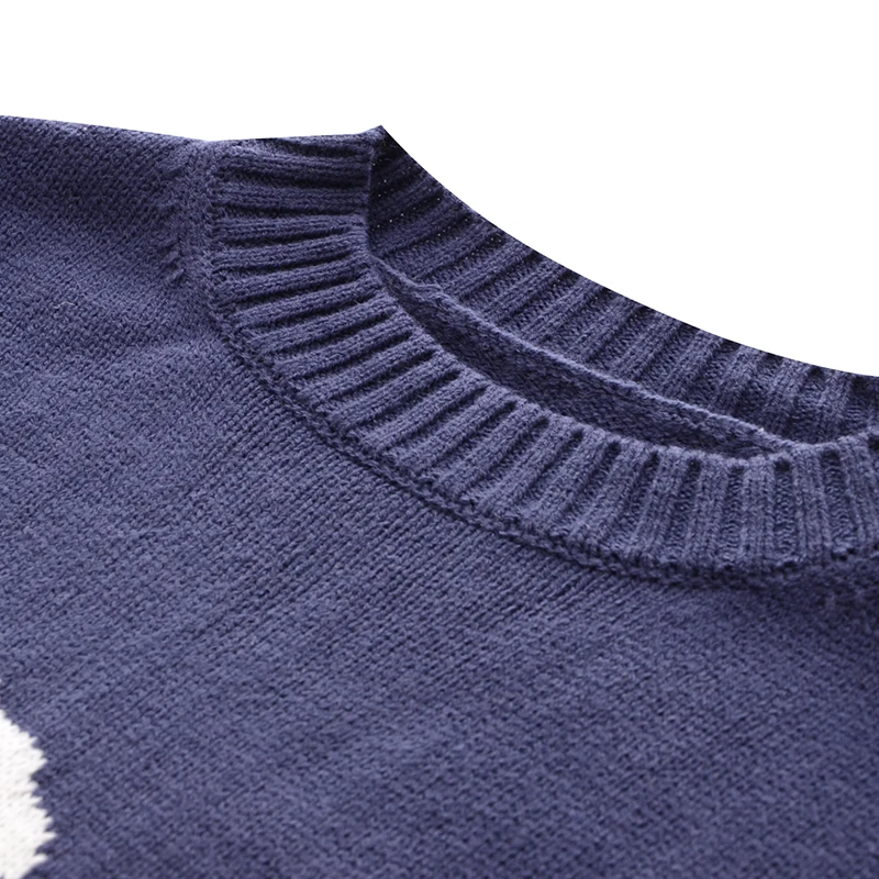 Повседневный свитер в стиле Харадзюку темно-синий Зимний студенческий теплый пуловер подходит для девочек-подростков с длинными рукавами, женская рубашка с круглым вырезом