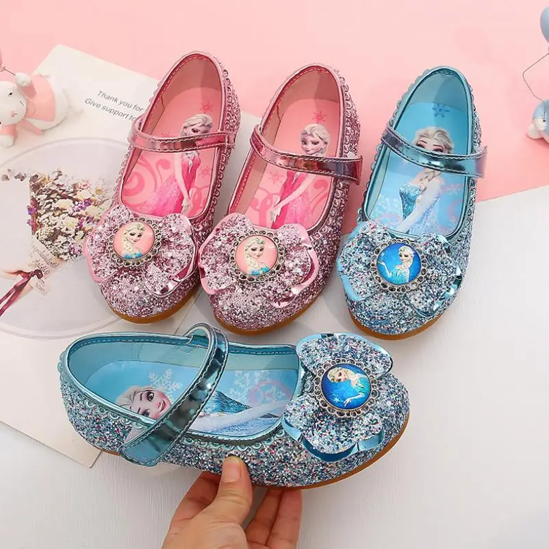De cuero de los niños de Elsa Sandalias Niño tacones planos de princesa niñas verano Elsa zapatos Chaussure Enfants sandalias de fiesta zapatos tamaño 26-37