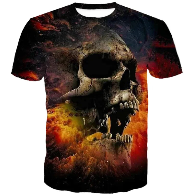 Casual T shirt Lava Flames Skull Printed Fashion 3D Short Sleeve T-Shirts Tops Dropshipping and Wholesale EUR Size | Мужская одежда