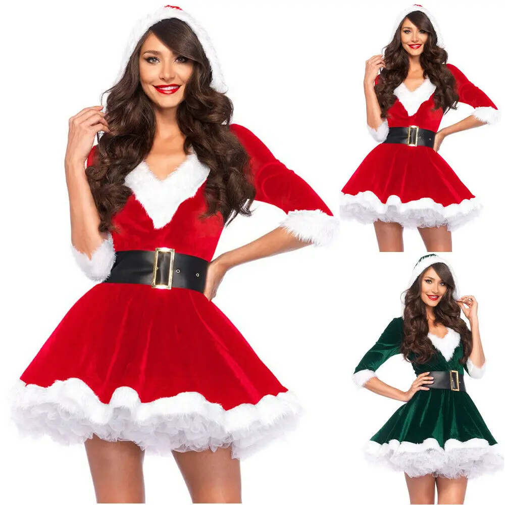 Новинка, женское рождественское платье, костюм Санта-Клауса, Женская маскарадная одежда, рождественское нарядное платье с поясом, S-XL