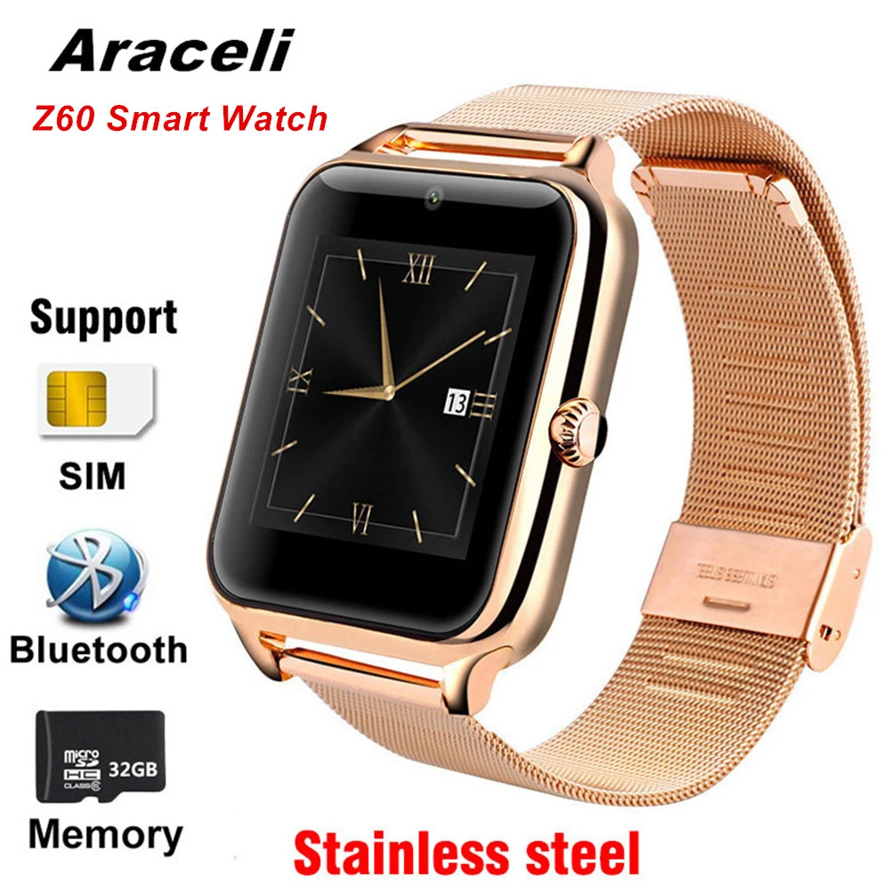 

Z60 Smart Watch Metal Strap Bluetooth Wrist Alarm Clock Passometer Sleep Tracker Smartwatch Support Card phone Z60 Smart Watch