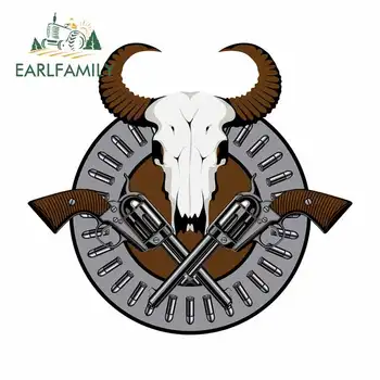 

EARLFAMILY 13cm X 11.6cm for Emblem with Two Old Revolvers Bullets Graffiti Sticker DIY Waterproof Car Styling 3D Vinyl Decal