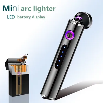 

Mini New Double Arc Screem Display Fingerprint Lighters Electric Lighter Windproof USB Recharge Lighter Small Metal Mirror JL318