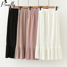 PEONFLY Мода Весна Лето юбки женские длинные плиссированные корейские юбки элегантные оборки эластичная юбка с высокой талией женская розовая