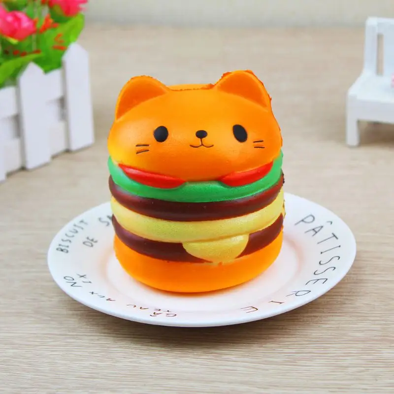 Мягкий кот гамбургер еда Squishys торт снятие стресса игрушки Ароматические Squeeze медленный рост забавная игрушка снятие стресса лечение подарок