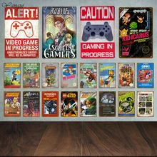 Внимание игры в процессе металлические жестяные знаки геймер на работе Ретро плакат настенный Декор для дома комнаты оповещения табличка YA021