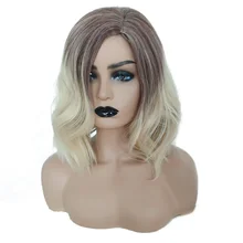 Парик серый градиентный парик леди окрашенная короткие кудрявые волосы волны ролл химического волокна MH88