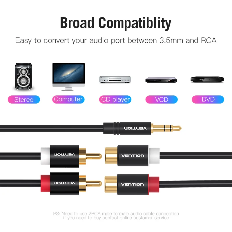 Аудиокабель Vention со штекером 3 5 мм на гнездо 2RCA сплиттер с разъемом RCA