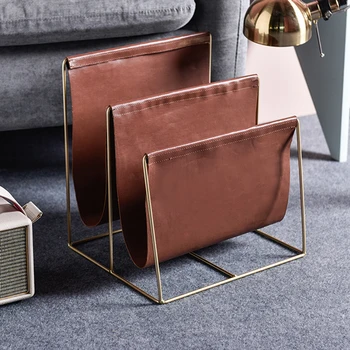 

Creative Leather Magazine Storage Rack Desktop Folder Book File Holder Newspaper Display Stand Home Room Decor - Double Layers