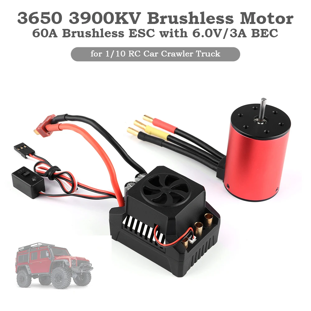 

GoolRC New Upgrade 3650 3900KV Brushless Motor With 60A Brushless Waterproof ESC 6.0V/3A BEC for 1/10 RC Car Crawler Truck