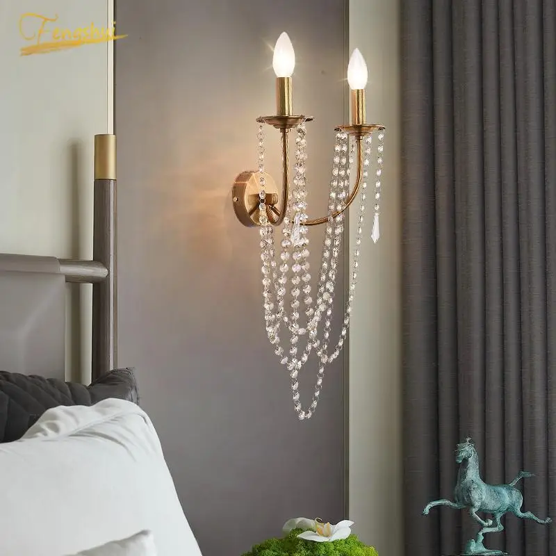 American LED Wall Lamp Lighting Nordic Luxury Crystal Decor Lights Aisle Background Loft Living Room Fixtures | Лампы и освещение