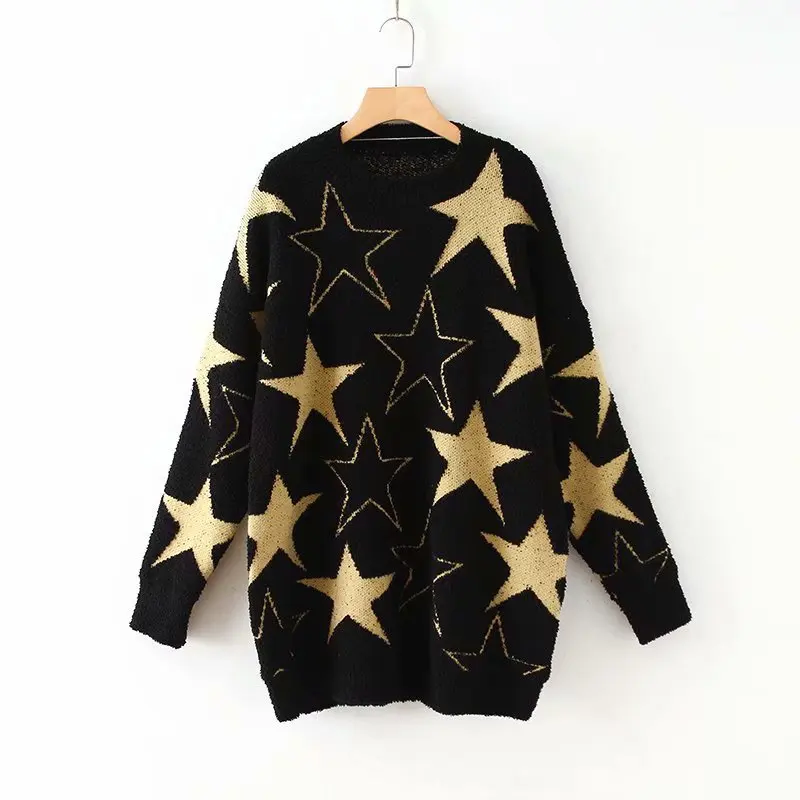 H. SA зимняя одежда для женщин свитер Пуловеры толстые теплые со звездами трикотаж корейская мода длинные свободные Джемперы Pull Long Femme