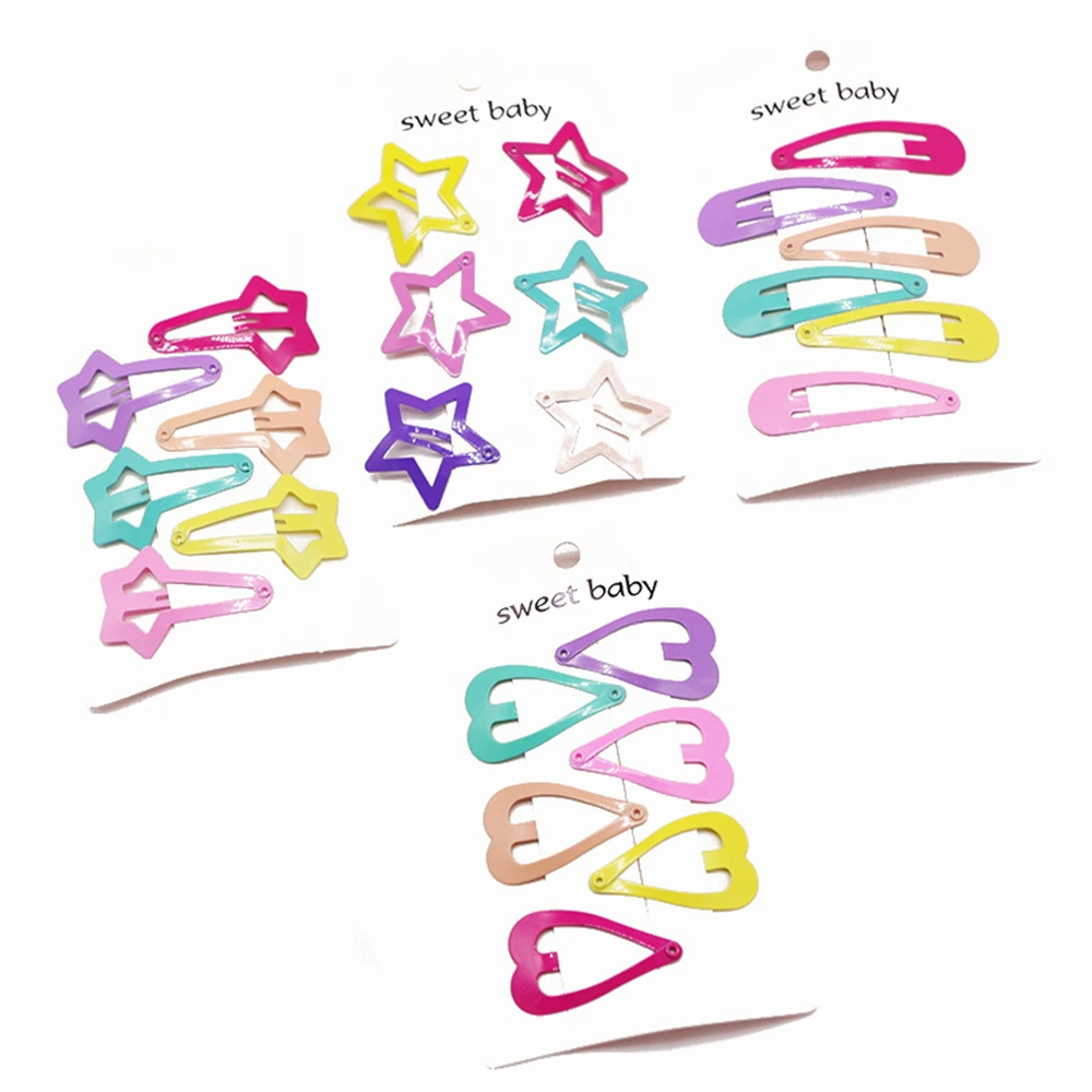 6pcs/Set Cute Candy Color Kid Girl Hairpin Paint Geometic Hairclips Heart Star Flower Hair Clip Barrette for Kids Headwear