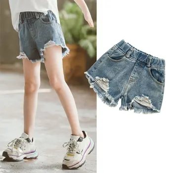 

Summer Children's Casual Ripped Denim Shorts for Girl's Fashionable Destroyed Denim Shorts Teenage Girl Clothing New Arrival