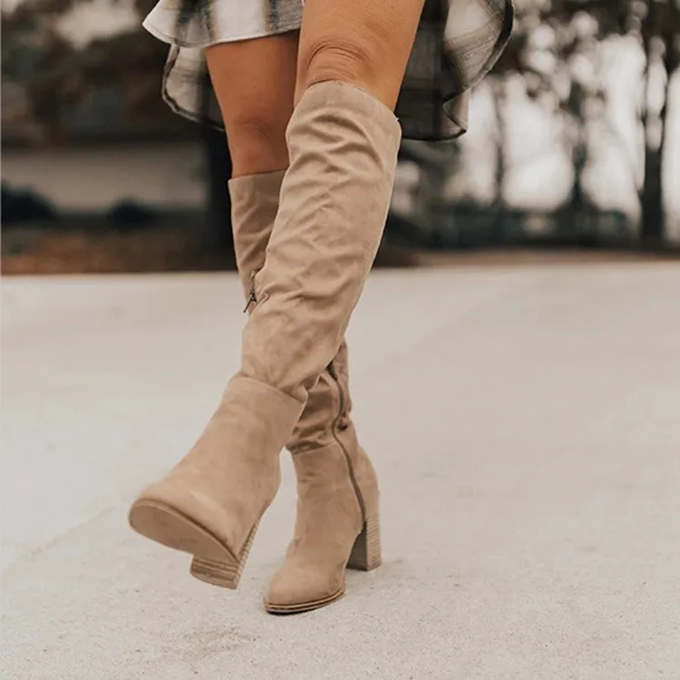 High Heel Boots Ladies Long Flat Leather Boots Women's Winter High