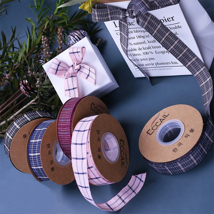 

25mm/40mm*10yards Cotton Linen Checked Plaid Ribbon Tape for Bouquet Gift Wrapping Handcraft Supplies Gift Package Stuff