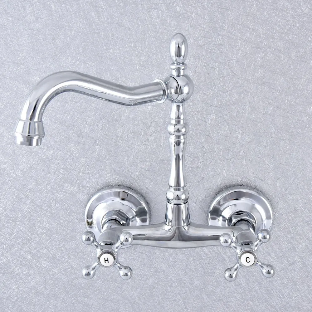 Chrome Double Handle Kitchen Faucet Wall Mounted 360 Degree Rotate Bathroom Kitchen Mixers Hot And Cold Tap Zsf785 Basin Faucets Aliexpress