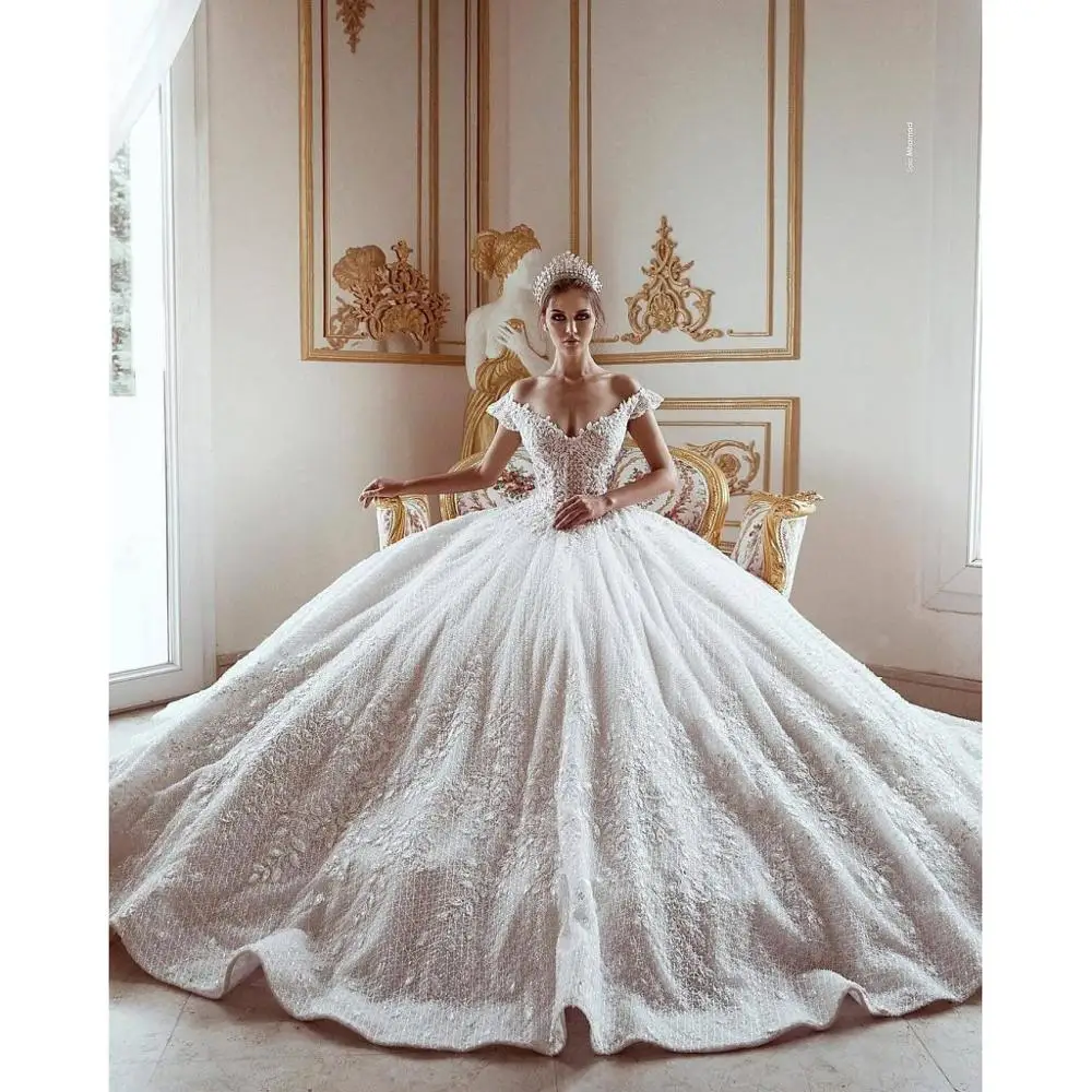Дубай Свадебные платья бальное платье vestidos De Noiva Аппликация свадебное платье V шеи Длинные свадебные платья с открытыми плечами