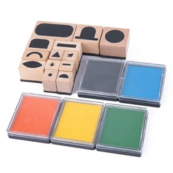 Juego de sellos de madera de colores para niños, almohadillas de tinta para sellos de madera DIY, juego de almohadillas de pintura manual, conjunto de juguete de dibujo DIY