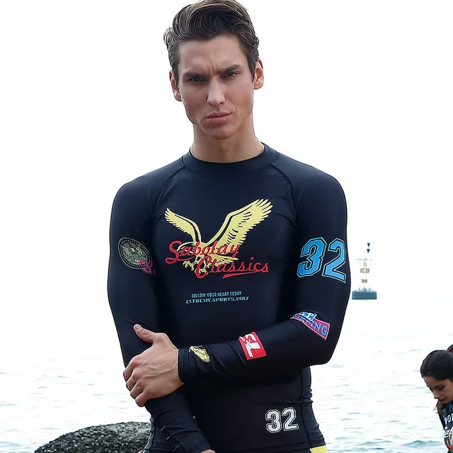 Sabolay Rashguard для мужчин купальник дайвинга сыпь серфинга рубашка одежда с УФ