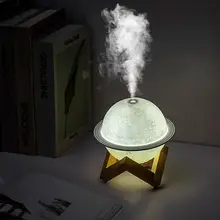 Mini usb umidificador purificador de ar umidificador para o quarto saturno umidificador com base madeira 3 cor luz da noite difusor aroma