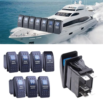 

1x 12V/20A 24V/10A Car Marine For Blue Boat Rv Toggle Rocker Switch Blue Led Light Bar Work Fog Rear On-OFF 5 Pin Waterproof