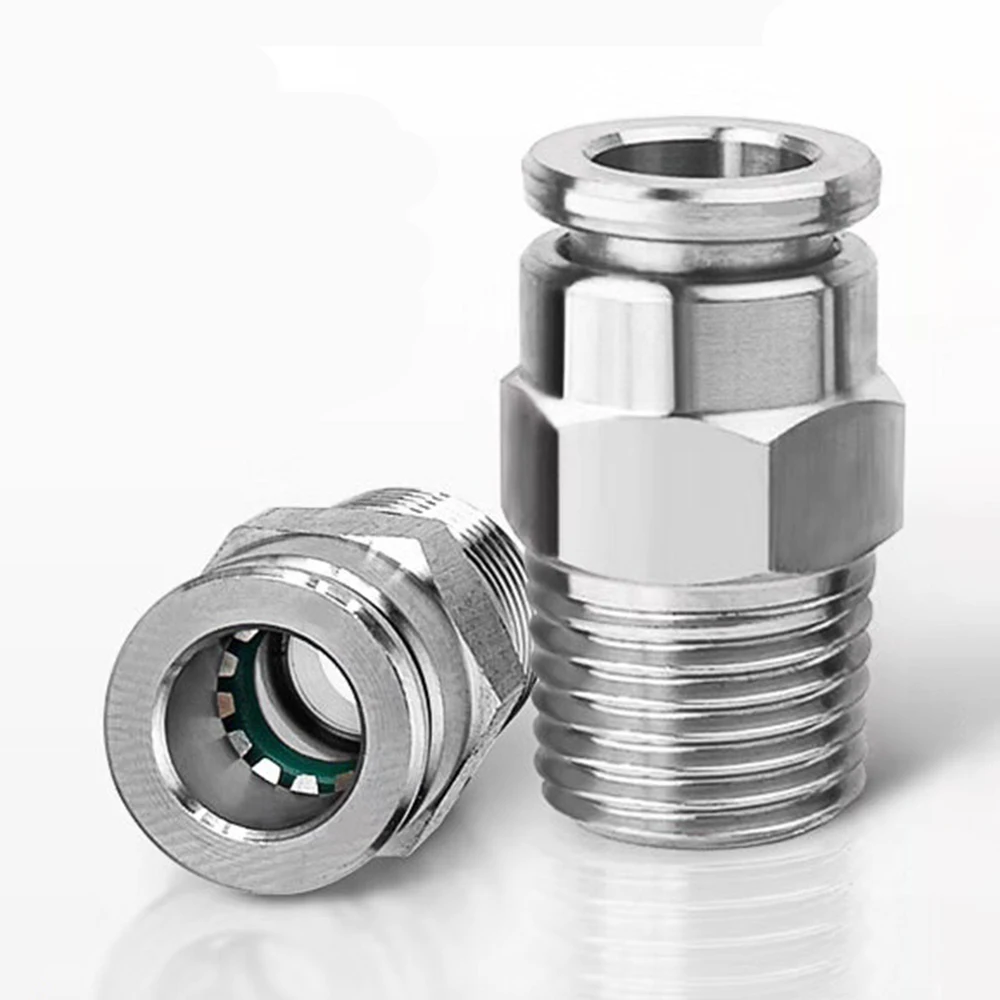 

PC 1/8" 1/4" 3/8" 1/2" BSP external thread 304 stainless steel pipe pneumatic quick coupling trachea hose quick coupling