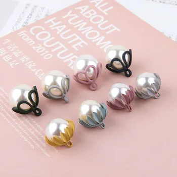 

Ornament Accessories 15*18mm Round White Pearl Bead with Rubber Enamel Alloy Floral Caps Charms DIY Necklace Earring Pendants