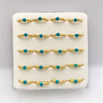 

natural turquoise with ball nose rings anti allergy jewelry handmade romantic gift nose studs sterling silver